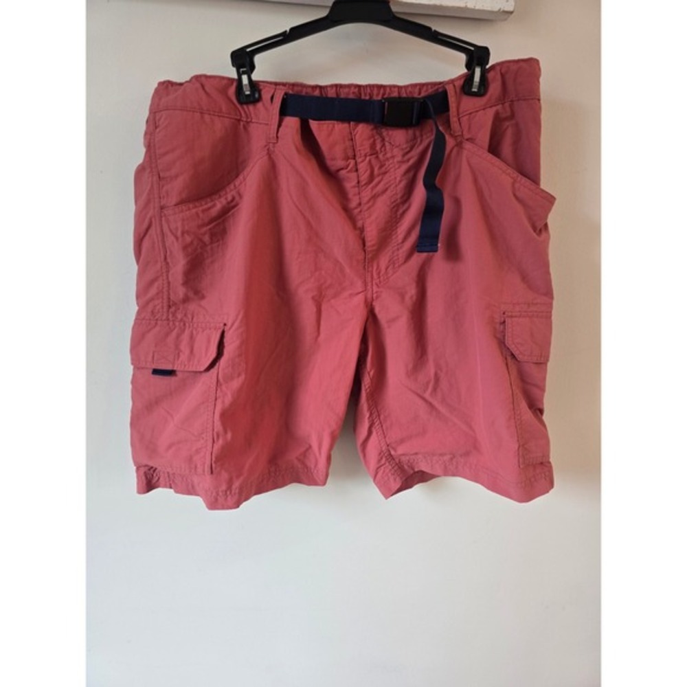 Lands' End Mens XL Red Nylon Cargo Shorts Integrated Belt‎ Mesh Lined Hiking